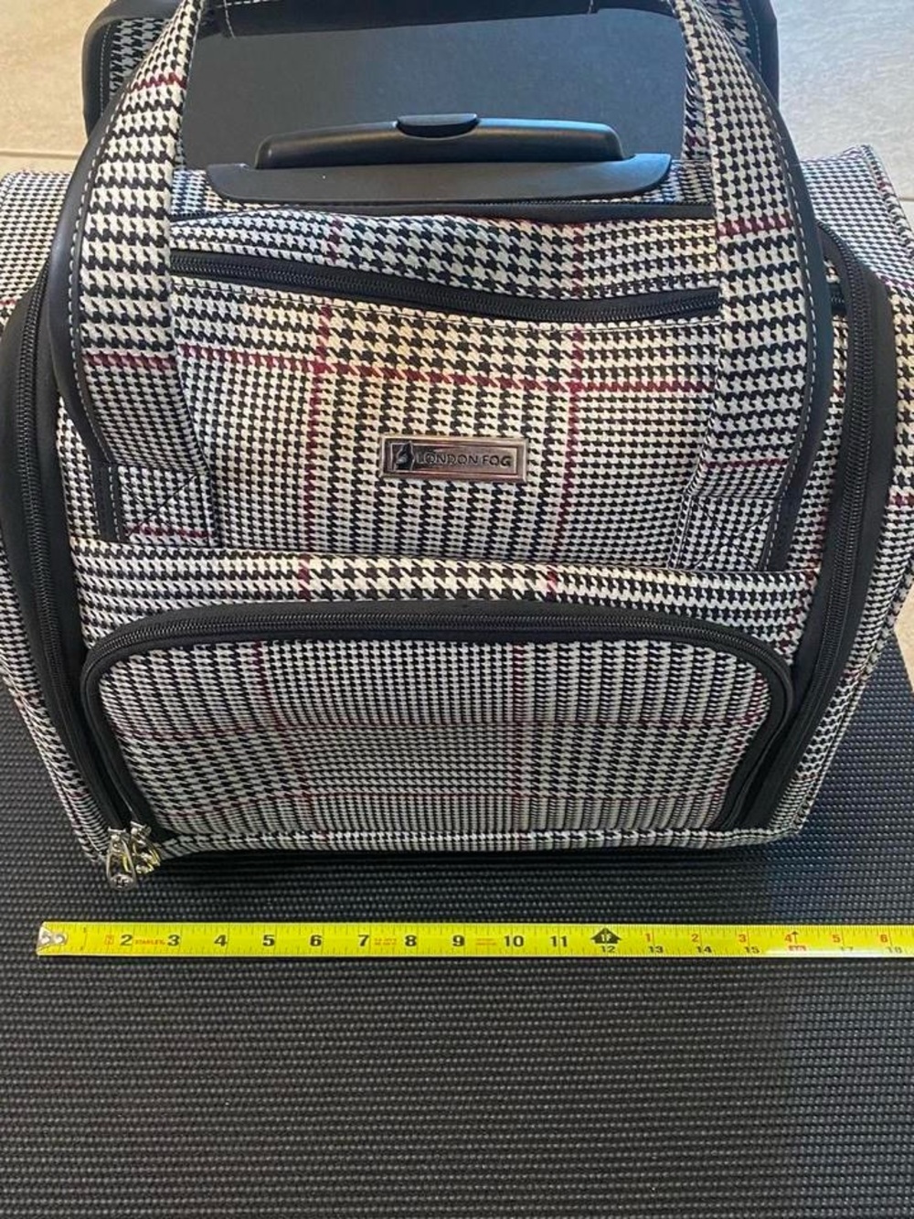 London Fog Houndstooth Travel Bag in Black, White & Red Accent